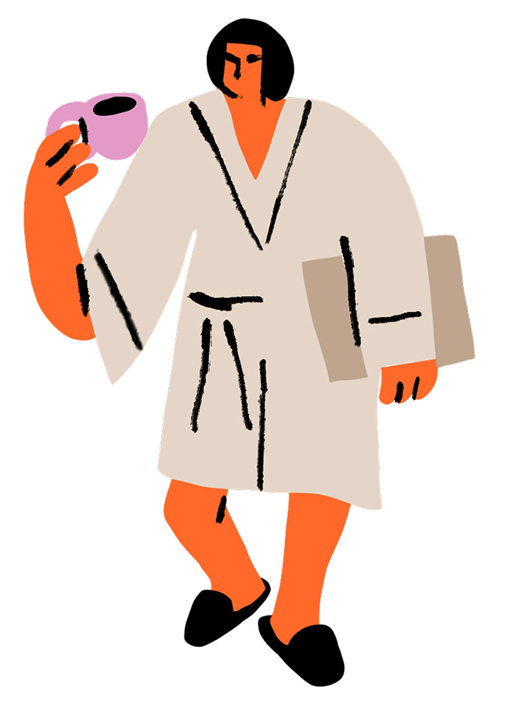 Illustration of the man holding coffee and notebook for sticker