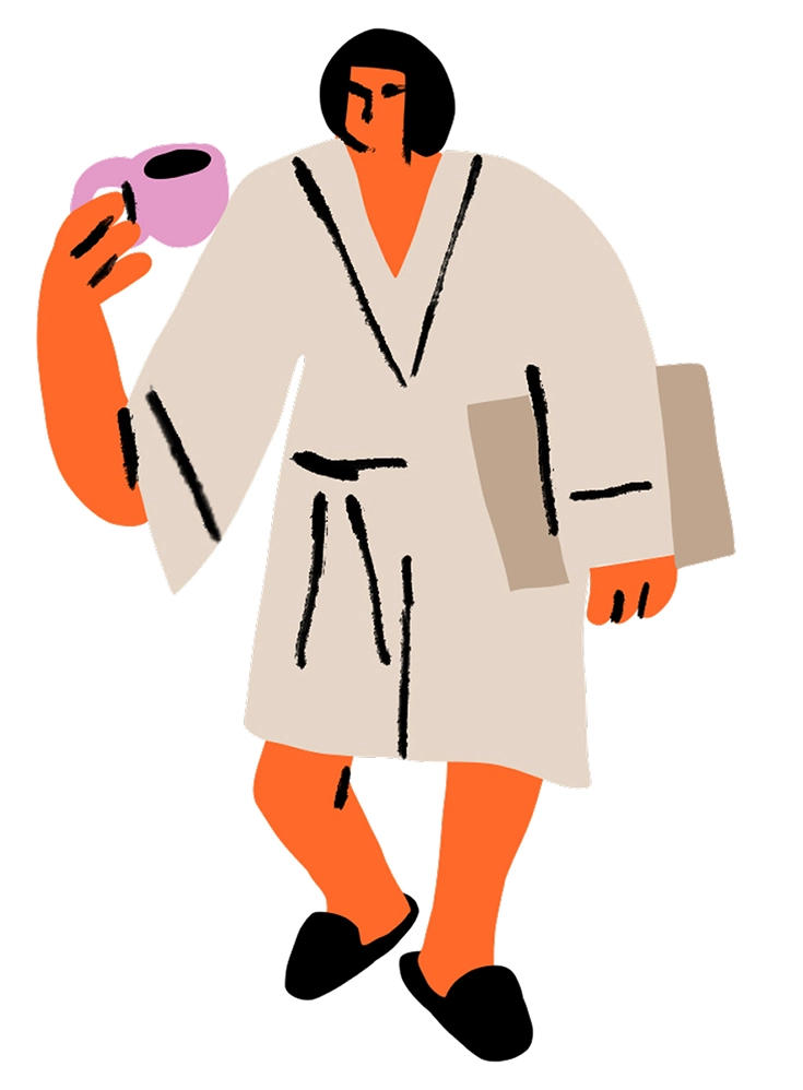 Illustration of the man holding coffee and notebook for sticker