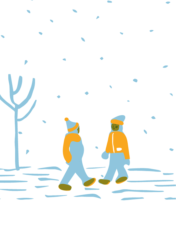 Iustration of the kids in the snowy winter day for book: Kosice na kazdy den from author Milan Kolcun