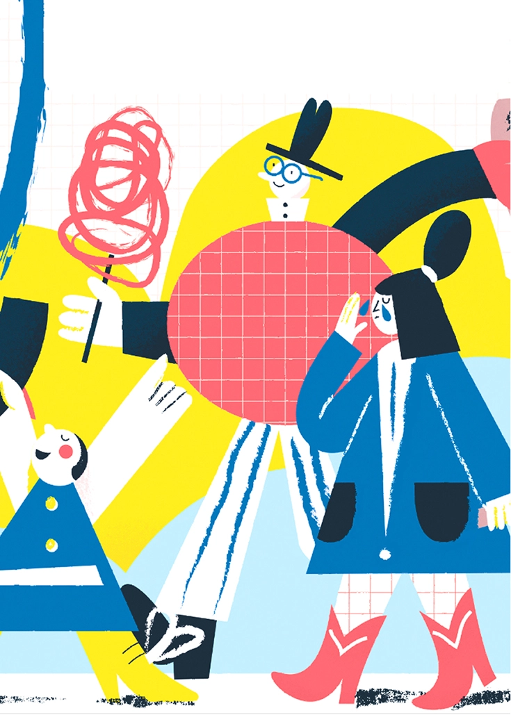 Illustration of people having different emotions for children magazine Bublina