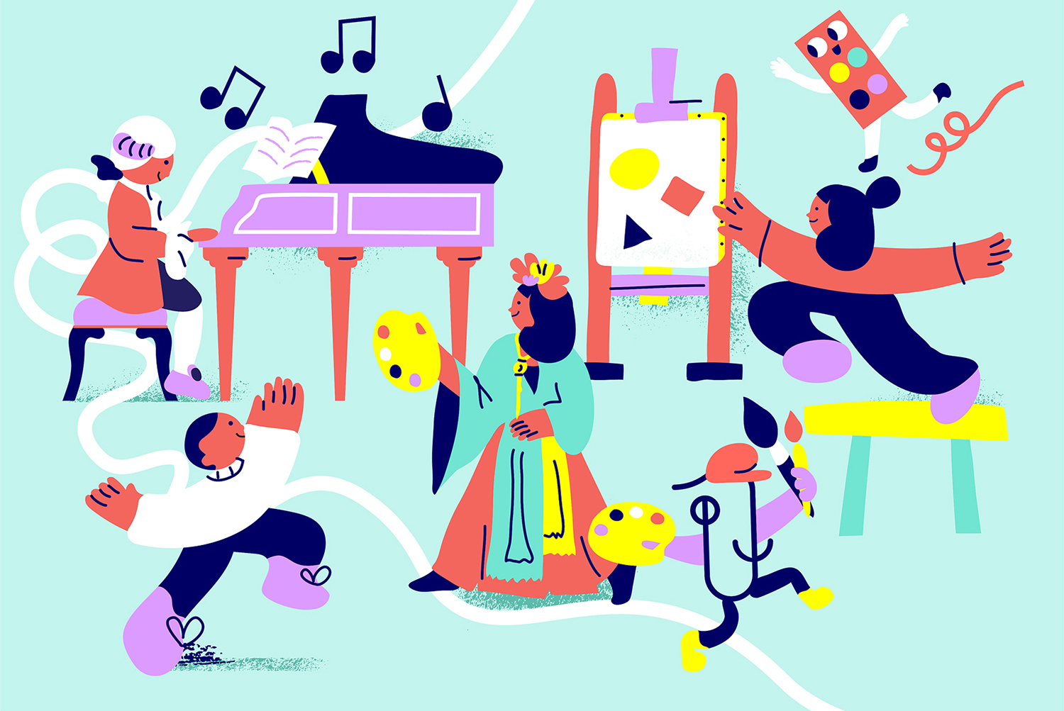Illustration of different artist and kids for school branding project