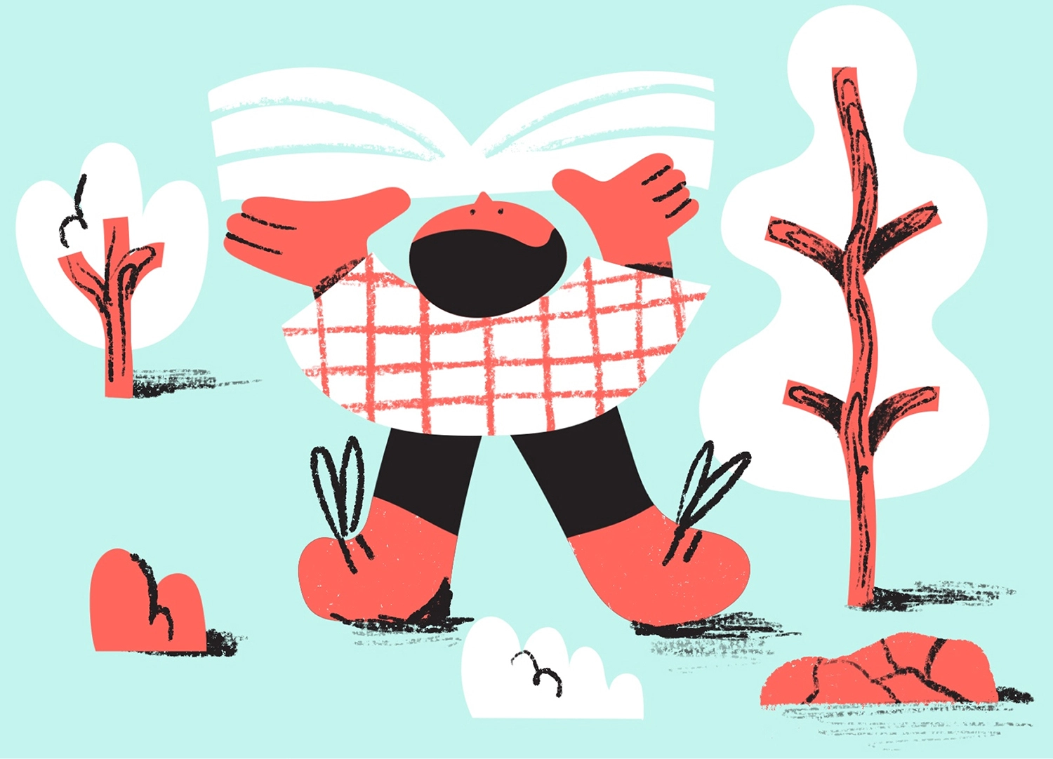 Illustration of the boy holding a book in the nature for school branding project