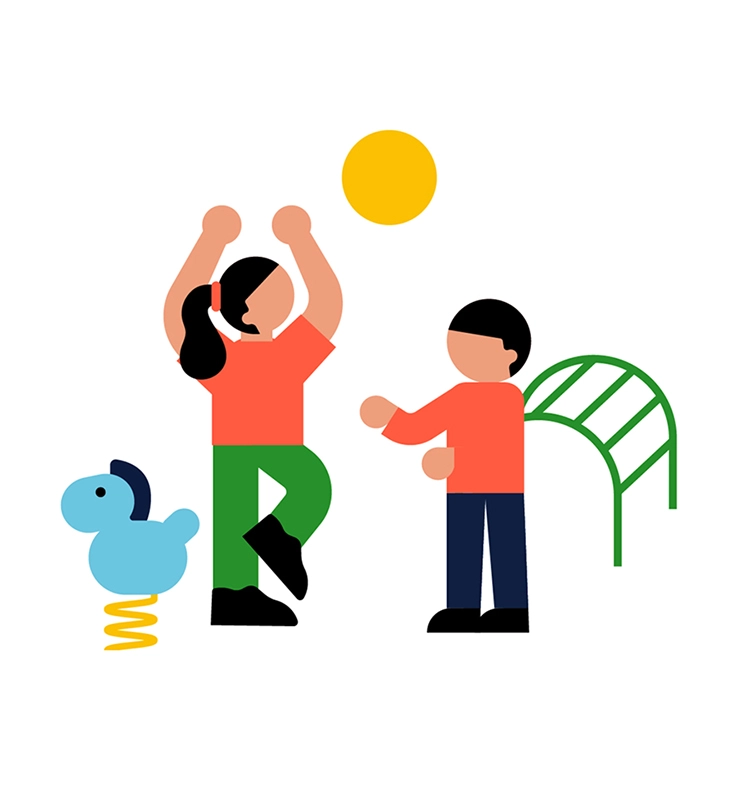 Illustration of 2 kids playing at the playground for Slnecnice