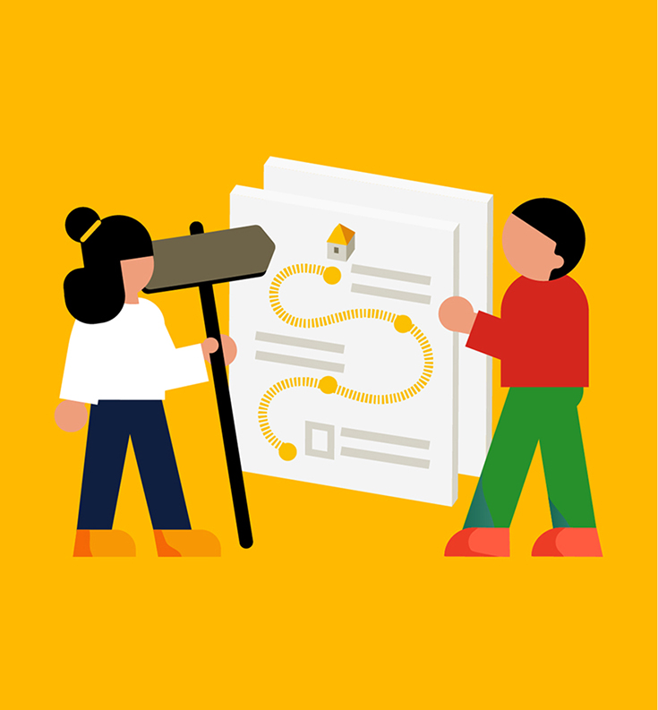 Illustration of the two people where one is showing the direction on the map