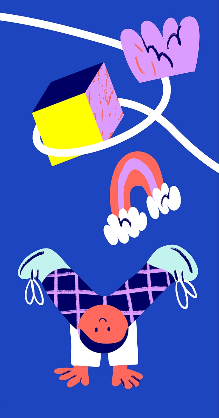 Illustration of cude and rainbow for school branding project