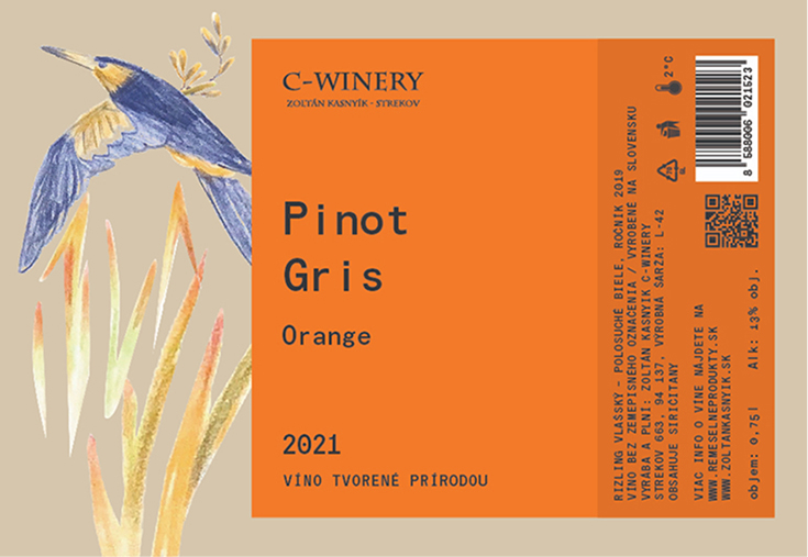 Wine label design  with custom mage illustration of the birds for C-winery