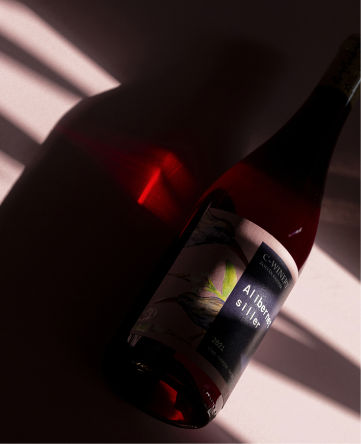 Wine label design with custom mage illustration of the birds for C-winery