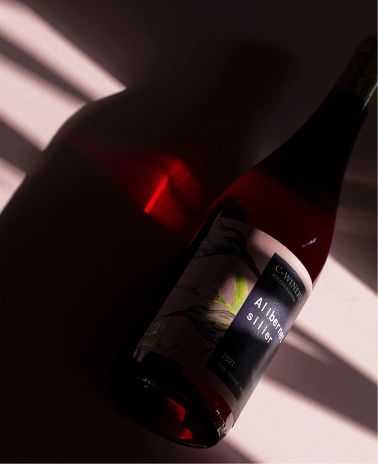 Wine label design with custom mage illustration of the birds for C-winery